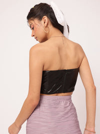 DressBerry Chic Sheen Faux Leather Corset Crop Top