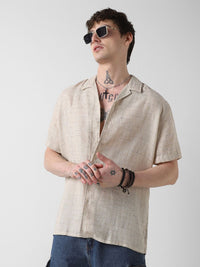 VASTRADO Men Classic Cuban Collar Solid Cotton Oversized Casual Shirt