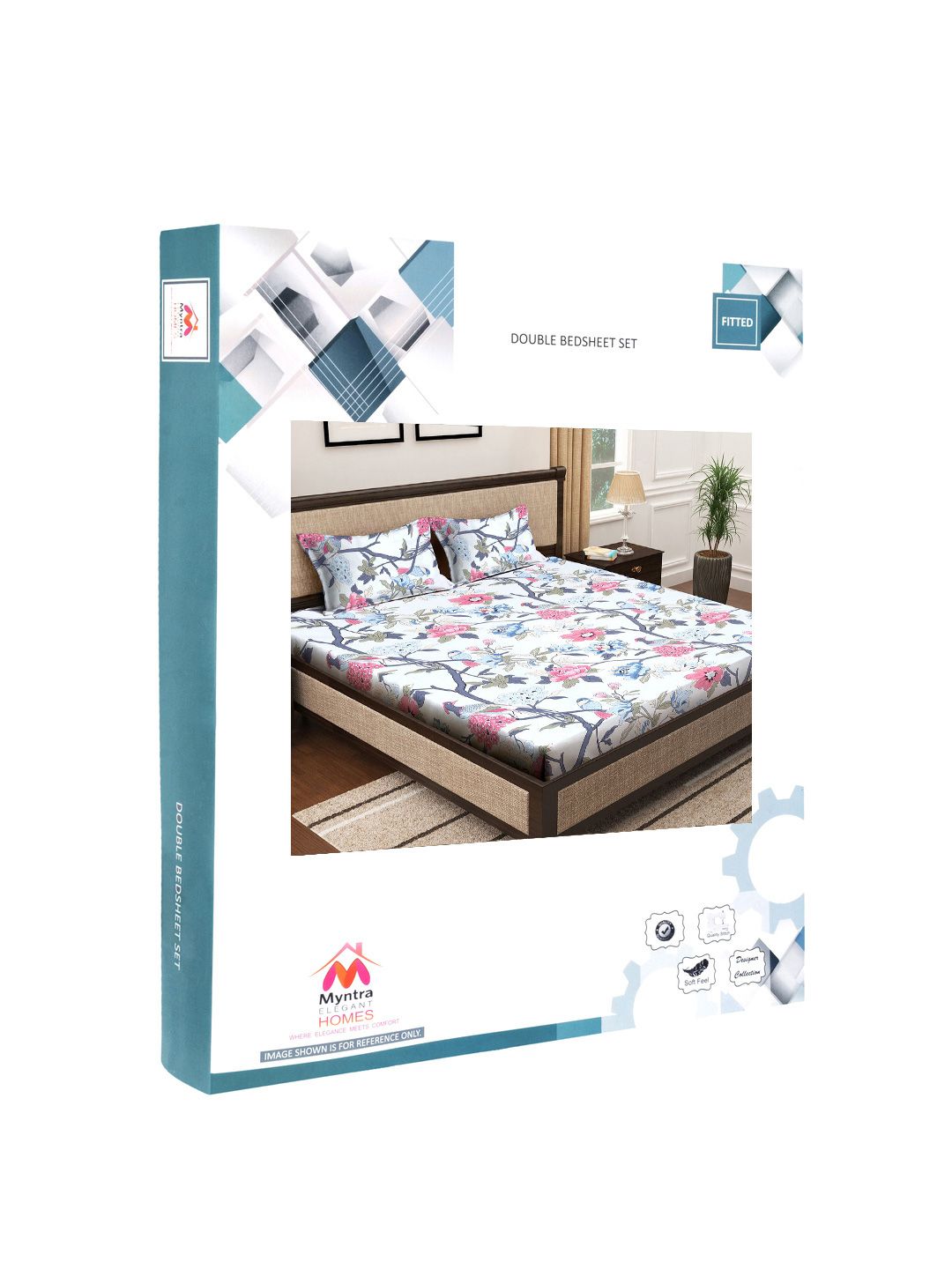 Myntra Elegant Homes White & Pink Printed 300 TC Set Cadar King 2.5m x 2.25m