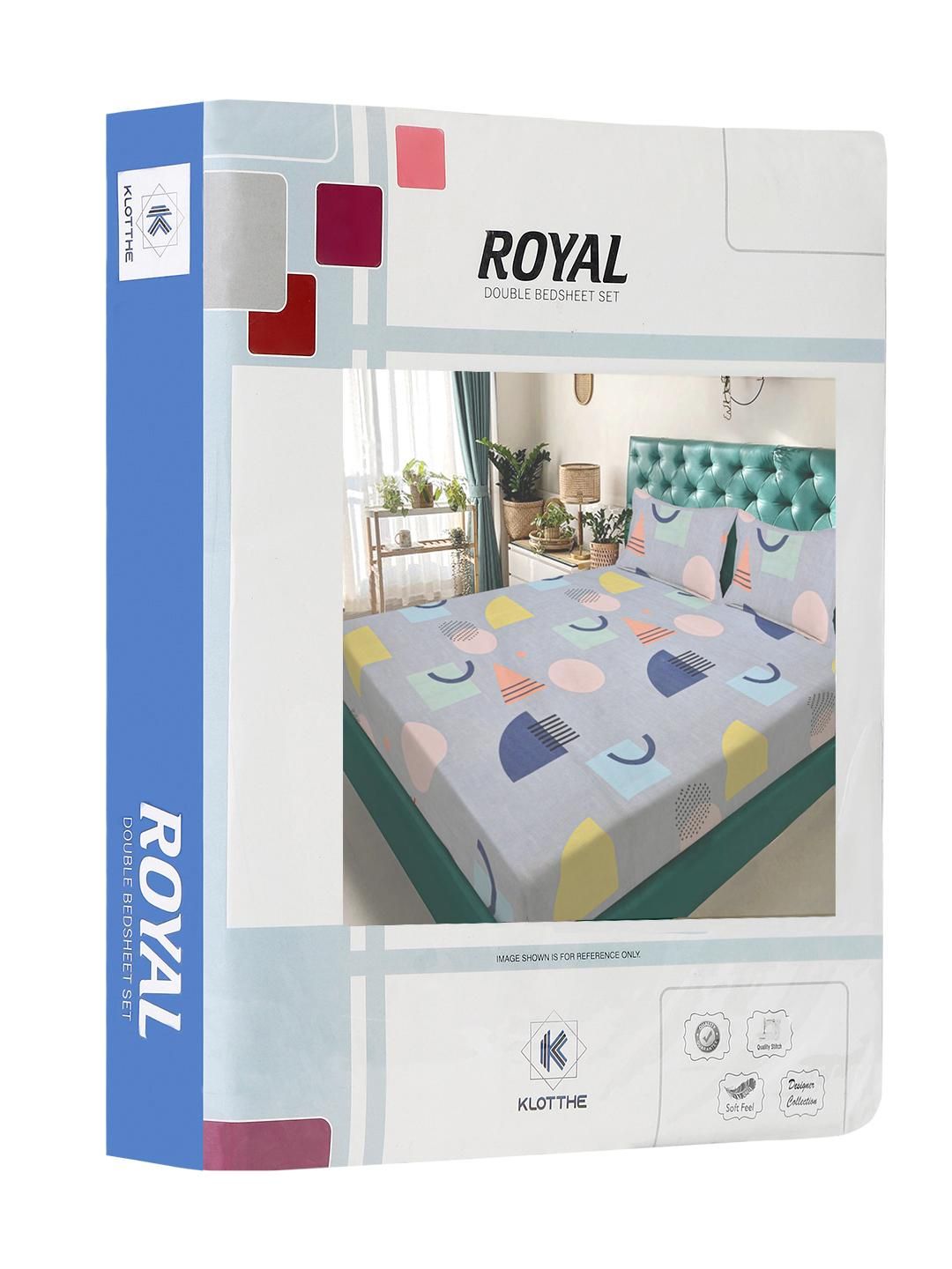 KLOTTHE Grey Geometric 300 TC King Bedsheet with 2 Pillow Covers