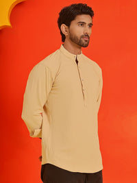 Jompers Striped Band Collar Long Roll-Up Sleeves Straight Kurta
