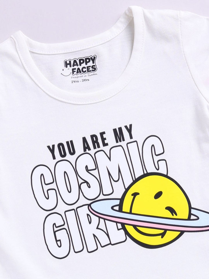 Happy Faces Girls Smiley Print Pure Cotton Fit & Flare Dress