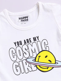 Happy Faces Girls Smiley Print Pure Cotton Fit & Flare Dress