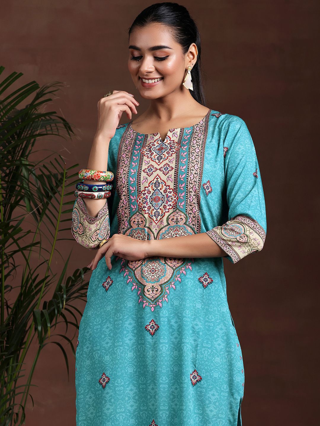 Libas Ethnic Motifs Printed Notch Neck Straight Kurta with Trousers & Dupatta