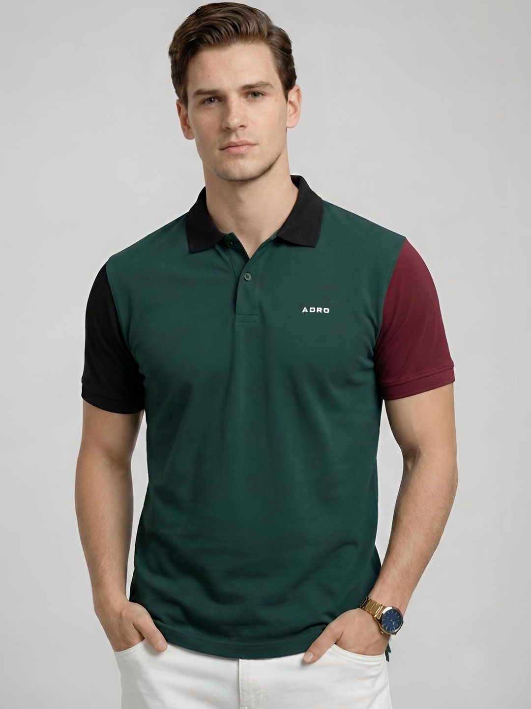 ADRO Men Brand Logo Colourblocked Polo Collar T-shirt
