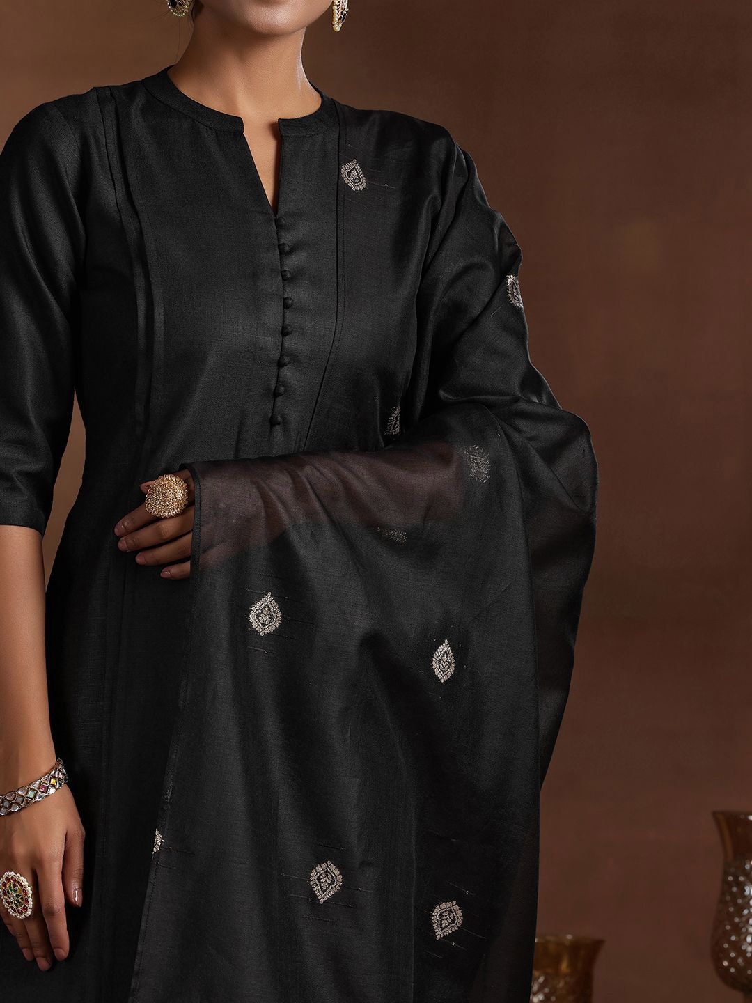 Libas Pleated Kurta with Trousers & Dupatta