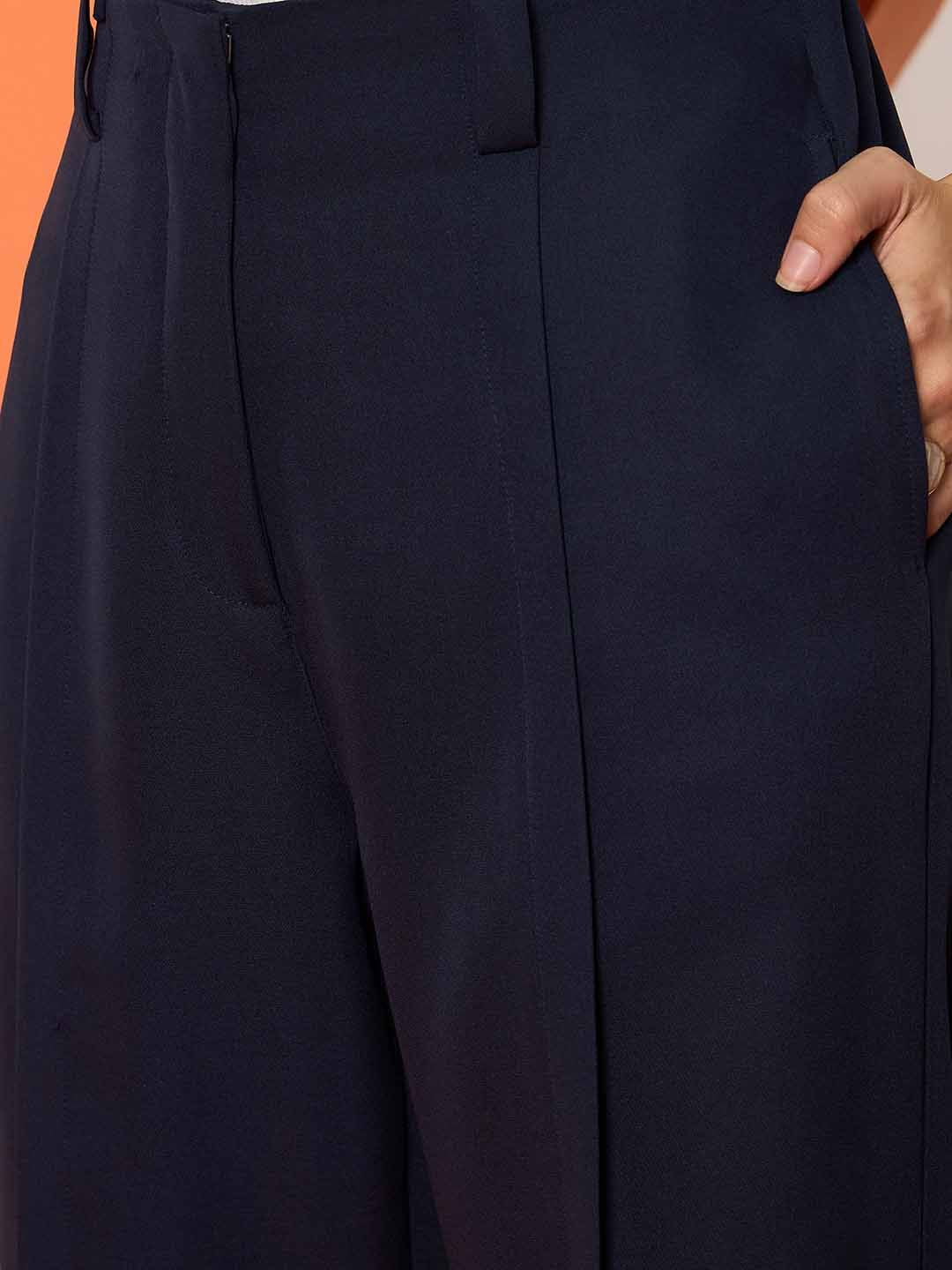 Antheaa Women Smart Loose Fit Wide Leg Trousers