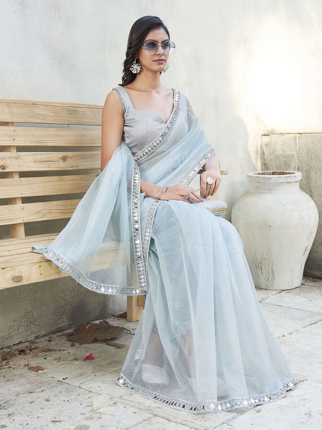 Tikhi Imli Embellished Mirror Work Net Saree