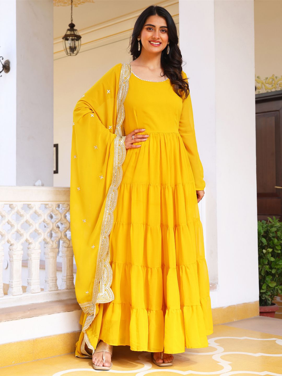 KALINI Women Tiered Kurta with Pyjamas & With Dupatta