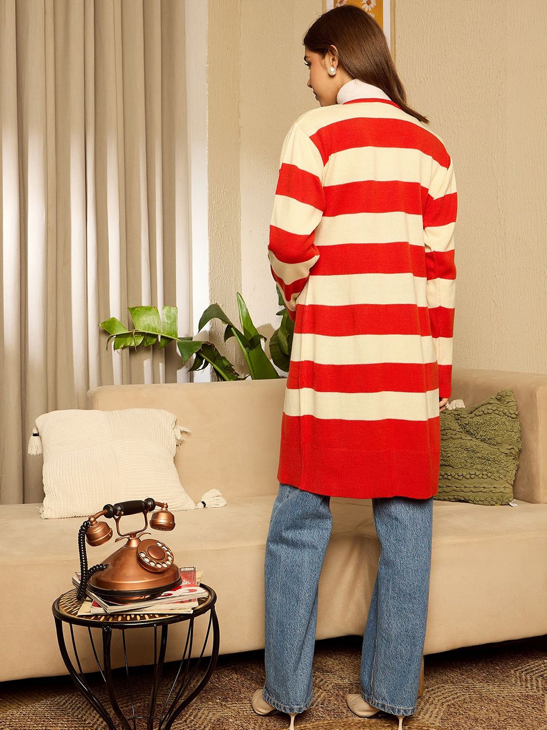 Berrylush Women Striped Longline Cardigan