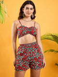 Berrylush Floral Printed Top with Short And Shrug