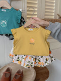 YK Girls Printed Top With Skirt Clothing Set