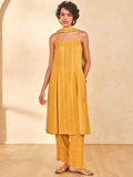 Global Desi Geometric Printed Shoulder Straps A-Line Kurta with Trousers & With Dupatta