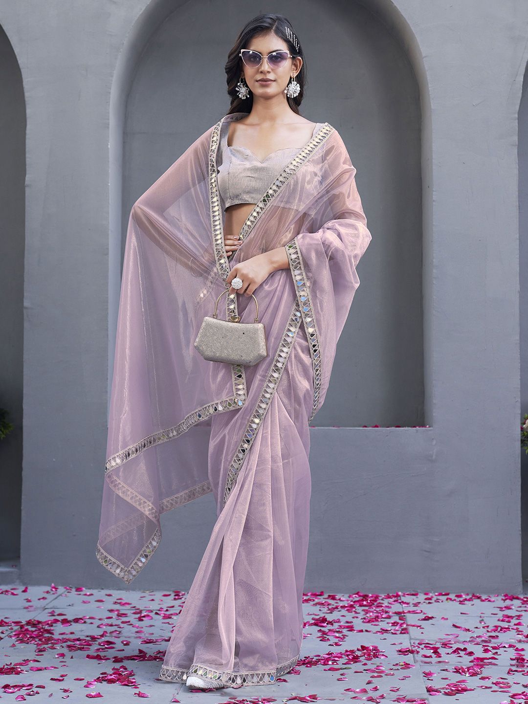 Tikhi Imli Embellished Mirror Work Net Saree