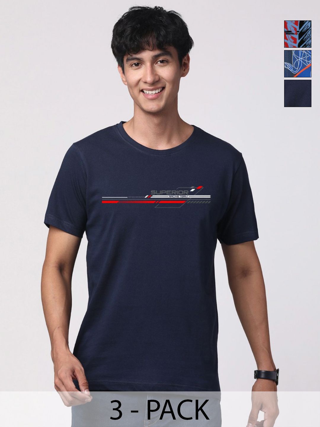 ADRO Men Pack Of 3 Graphic Printed T-shirts
