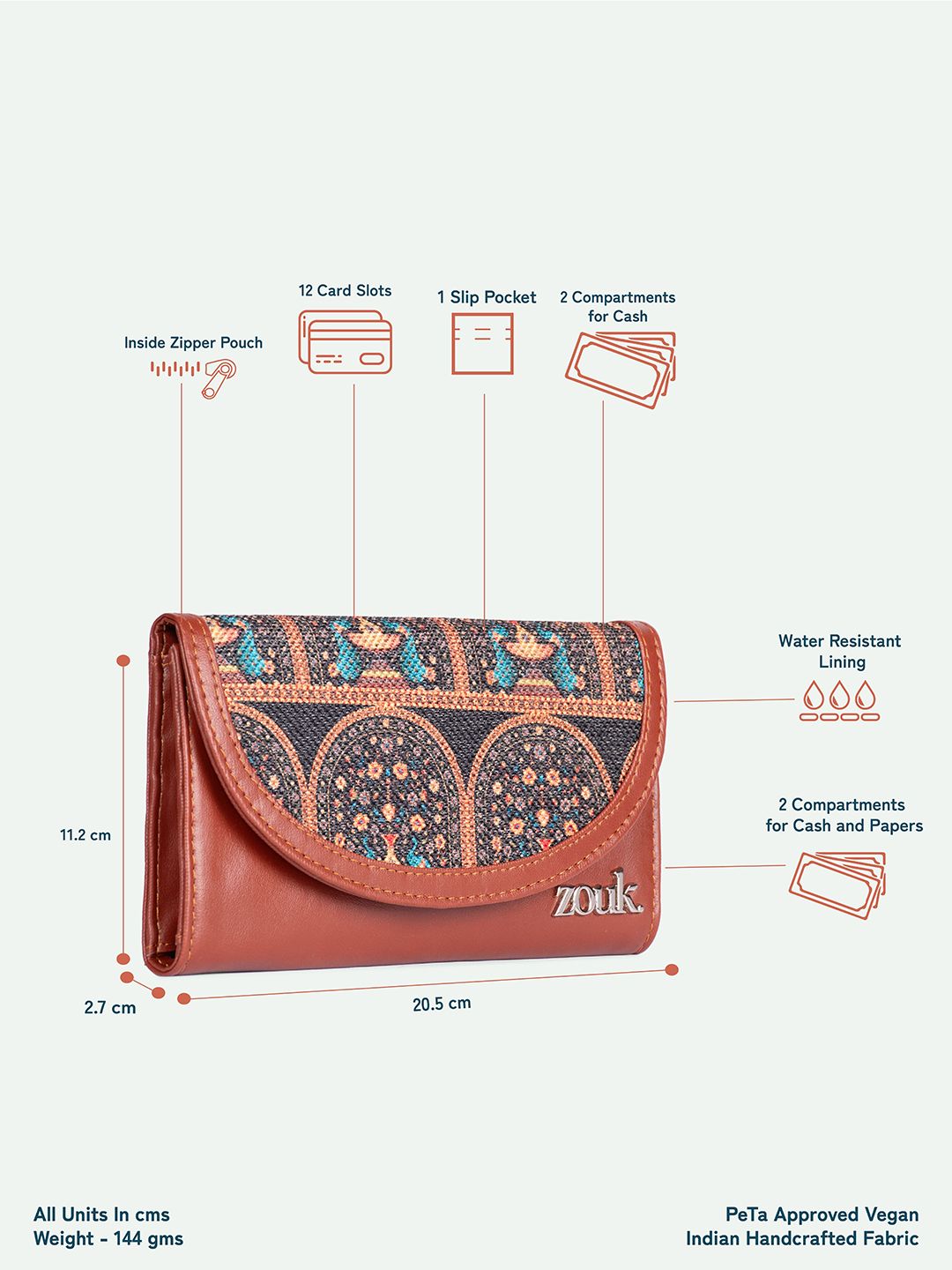 ZOUK Women Ethnic Motifs Printed Leather Card Holder