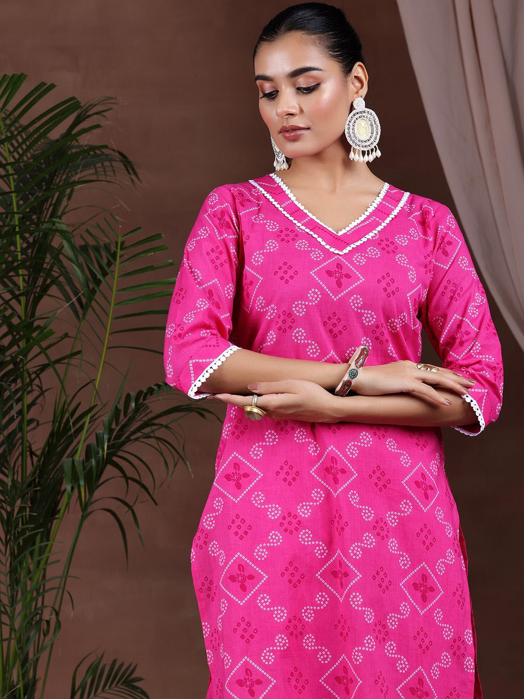 Libas Bandhani Printed Pure Cotton Kurta with Palazzos & Dupatta