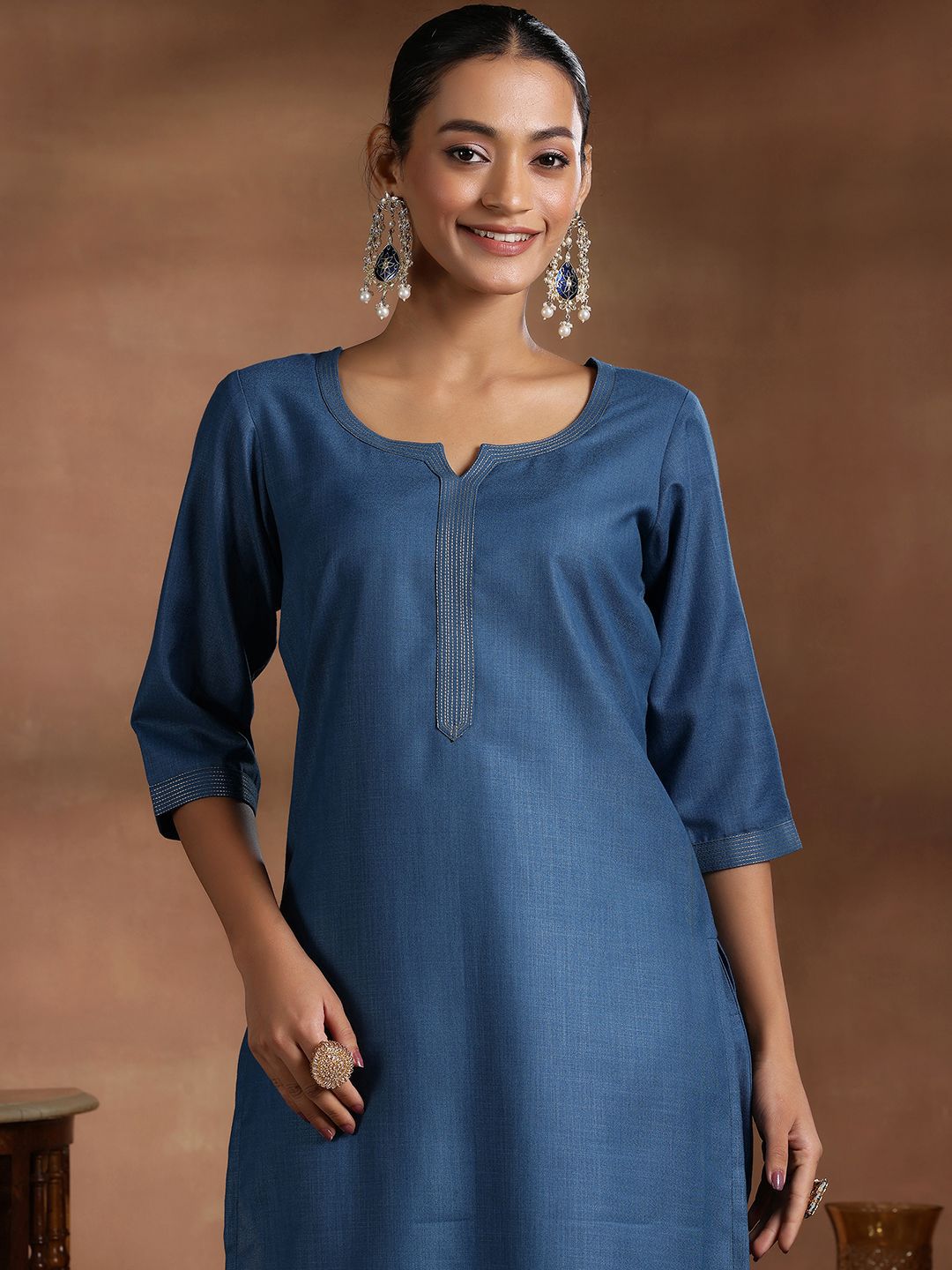 Libas Sequinned Straight Kurta With Trousers & Dupatta