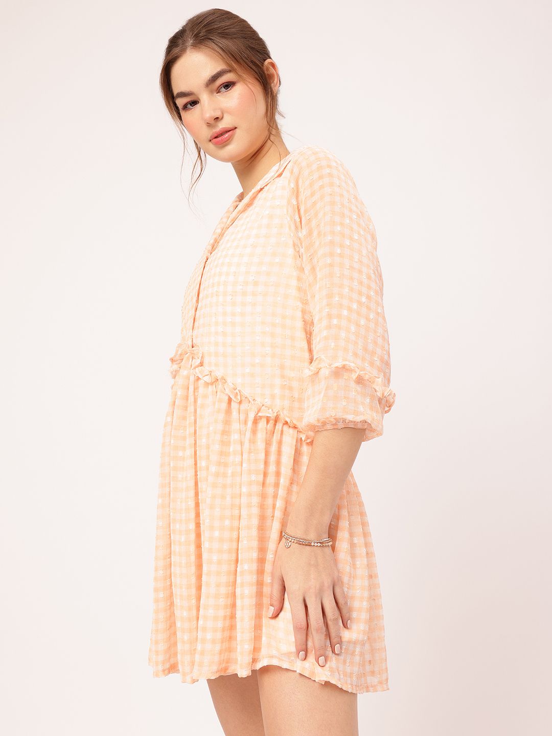 DressBerry Sunset Romance Ruffled Dobby Detail Shirt Mini Dress