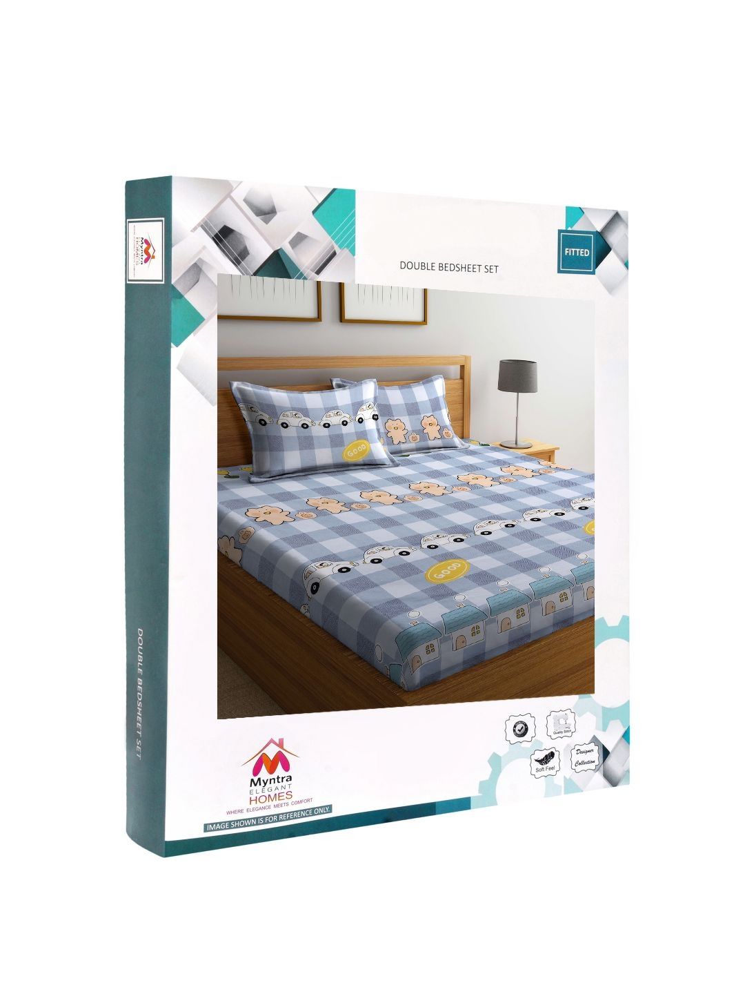 Myntra Elegant Homes Watak Kartun Biru & Kuning Dilengkapi 300 TC Cadar King dengan 2 Sarung Bantal