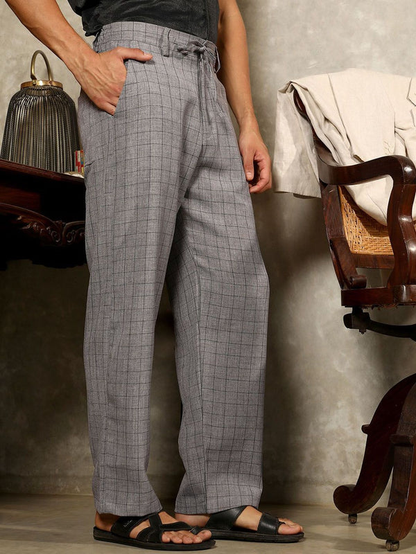 Campus Sutra Men Comfort Checked Relaxed Fit Mid-Rise Trousers