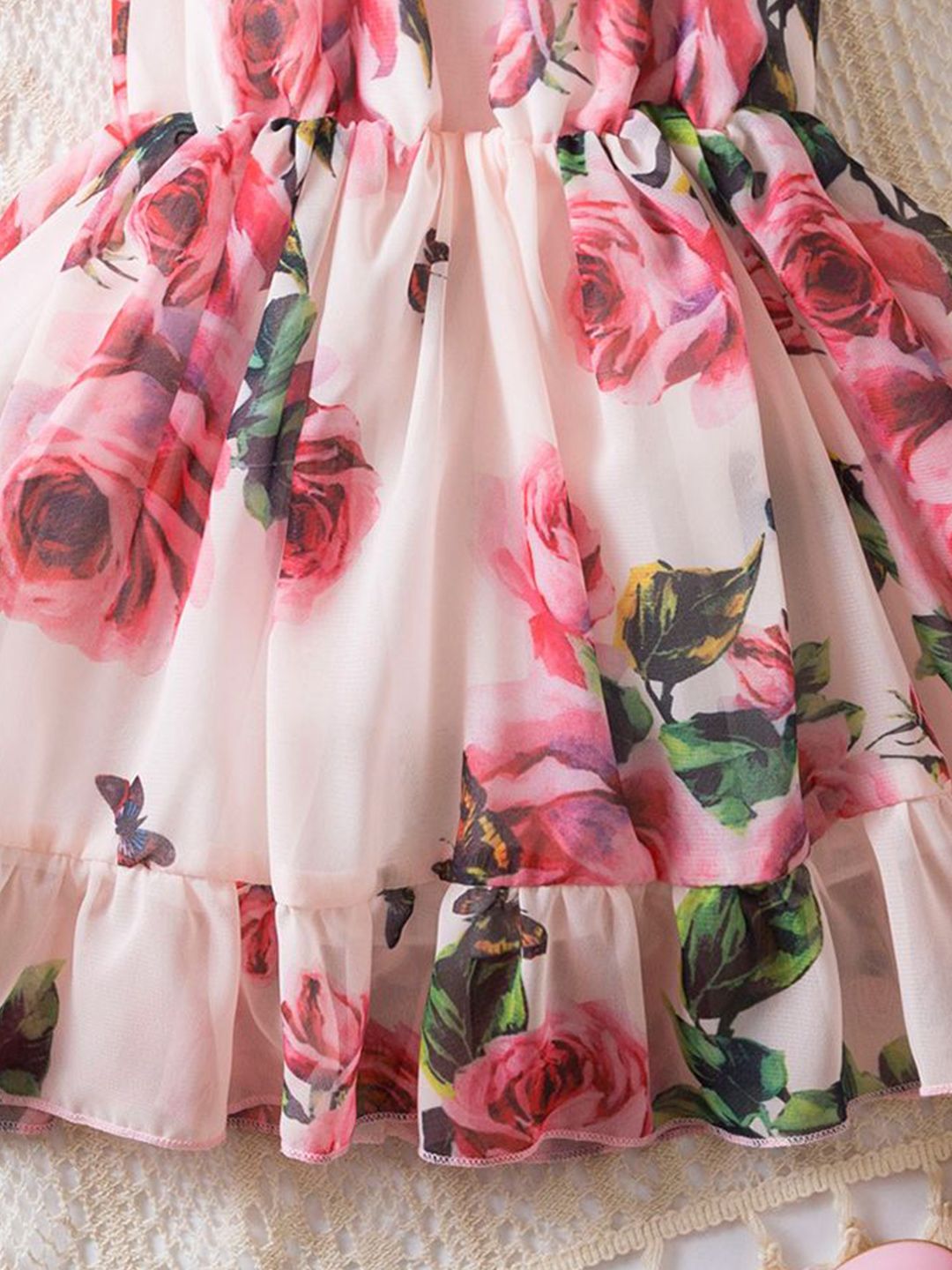 YK Floral Print Cape Sleeve Peplum Dress