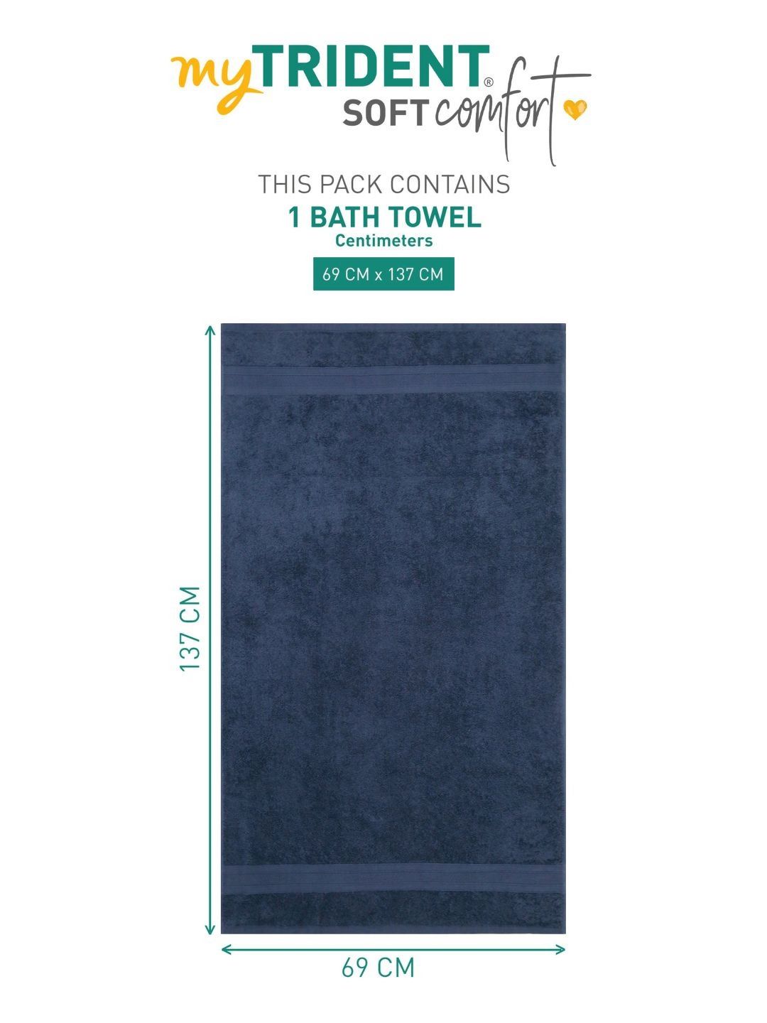 MYTRIDENT Navy Blue Cotton 500 GSM Bath Towel