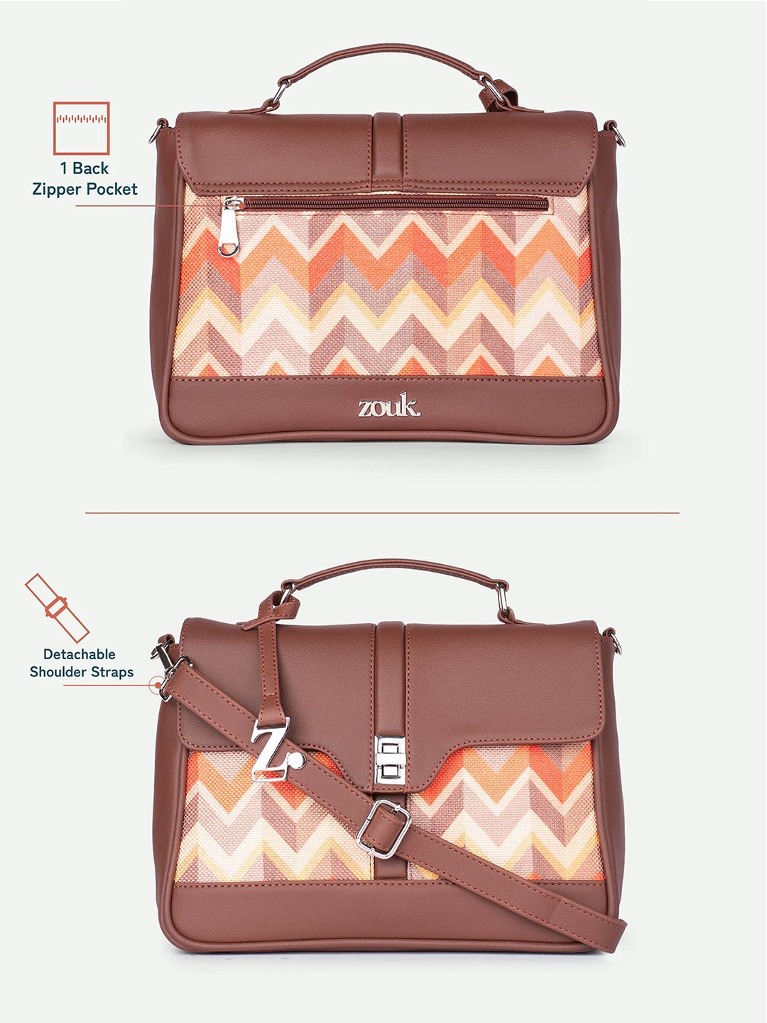 ZOUK Geometric Printed Structured Satchel