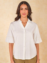 AND Print Mandarin Collar Shirt Style Top