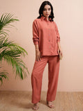 Vishudh Women Solid Shirt & Trouser Co-Ords Set