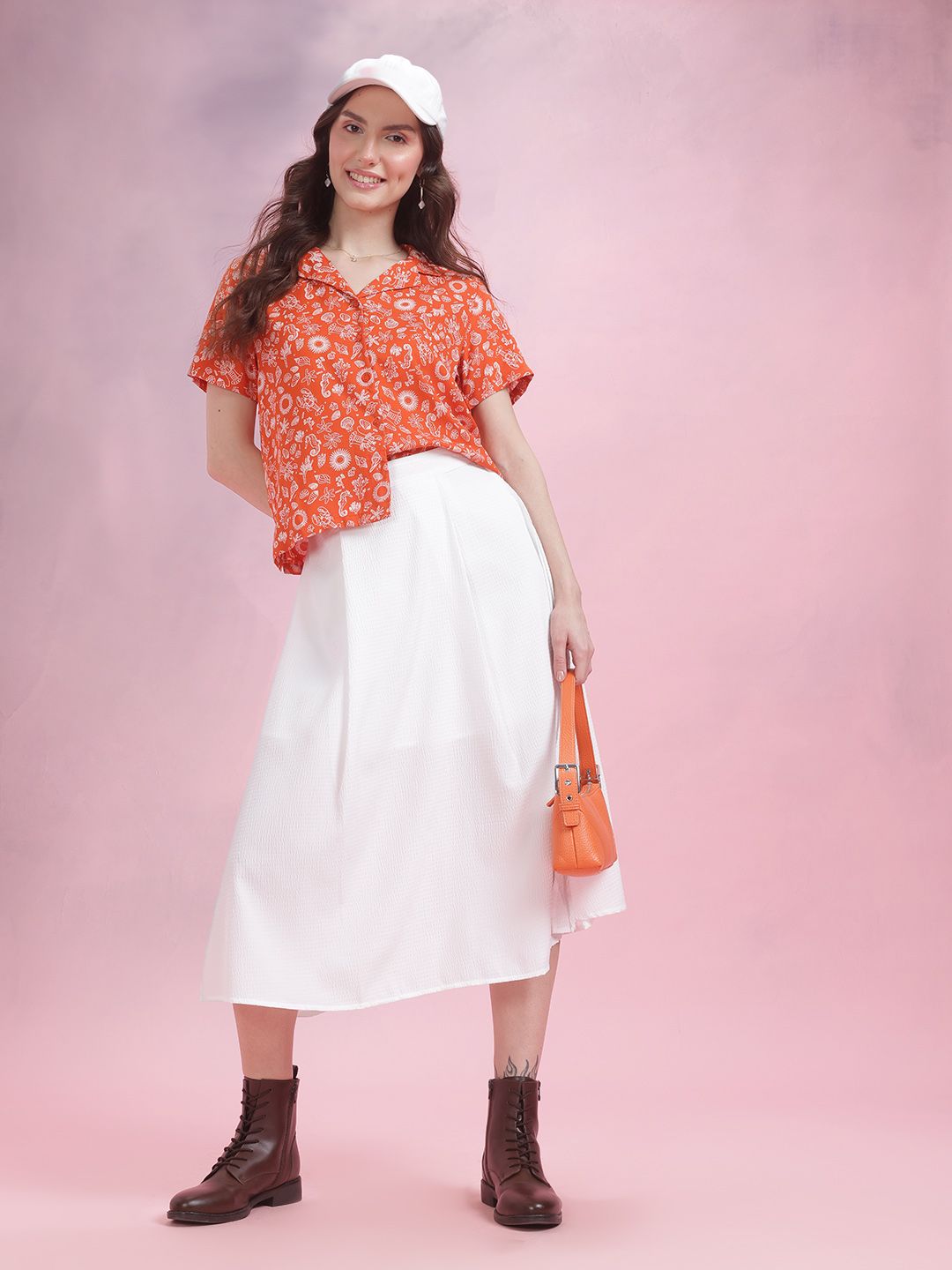 DressBerry Printed Cuban Collar Shirt