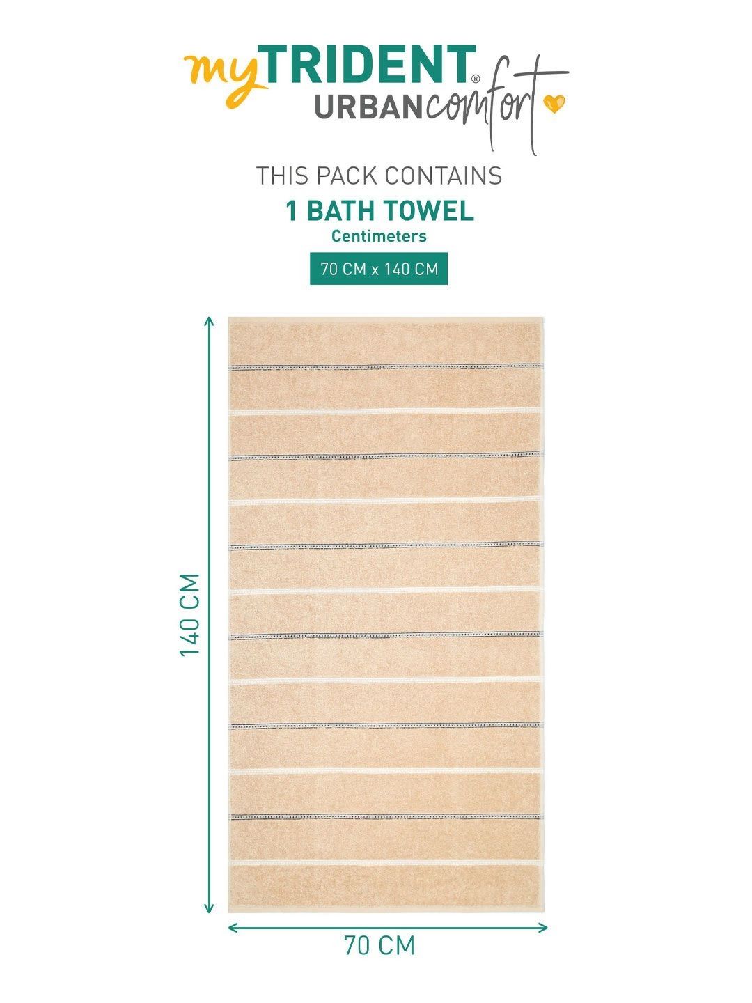 MYTRIDENT Brown & White Striped Cotton 450 GSM Bath Towel