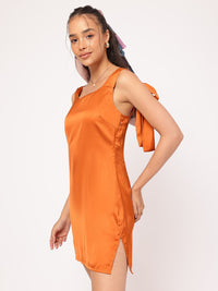 DressBerry Glamour And Opulence Tie-Up Detailed Satin Mini Dress