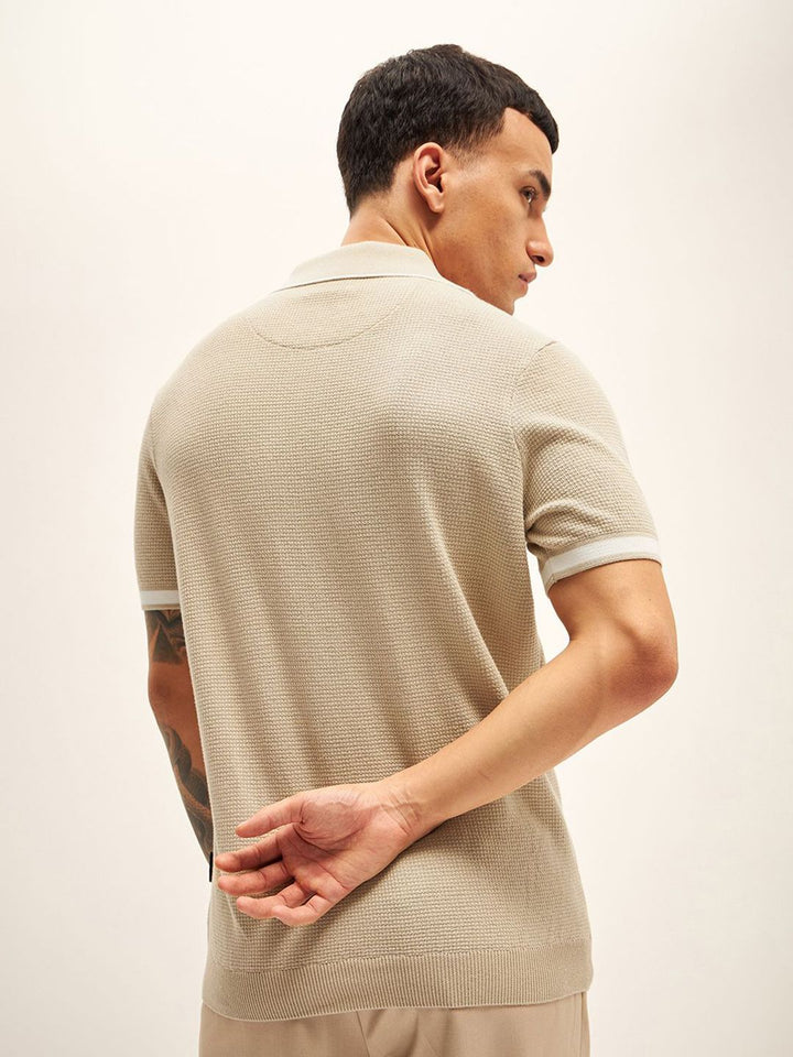 THE BEAR HOUSE Men Solid Polo Collar Cotton T-shirt