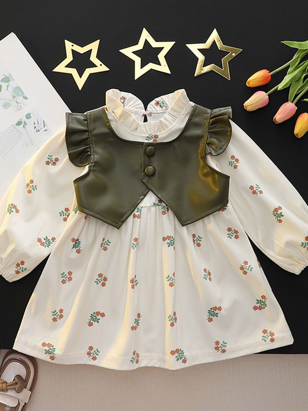 YK Girls Floral Printed Fit & Flare Dress