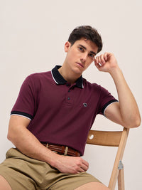 THE BEAR HOUSE Men Solid Polo Collar Cotton T-shirt