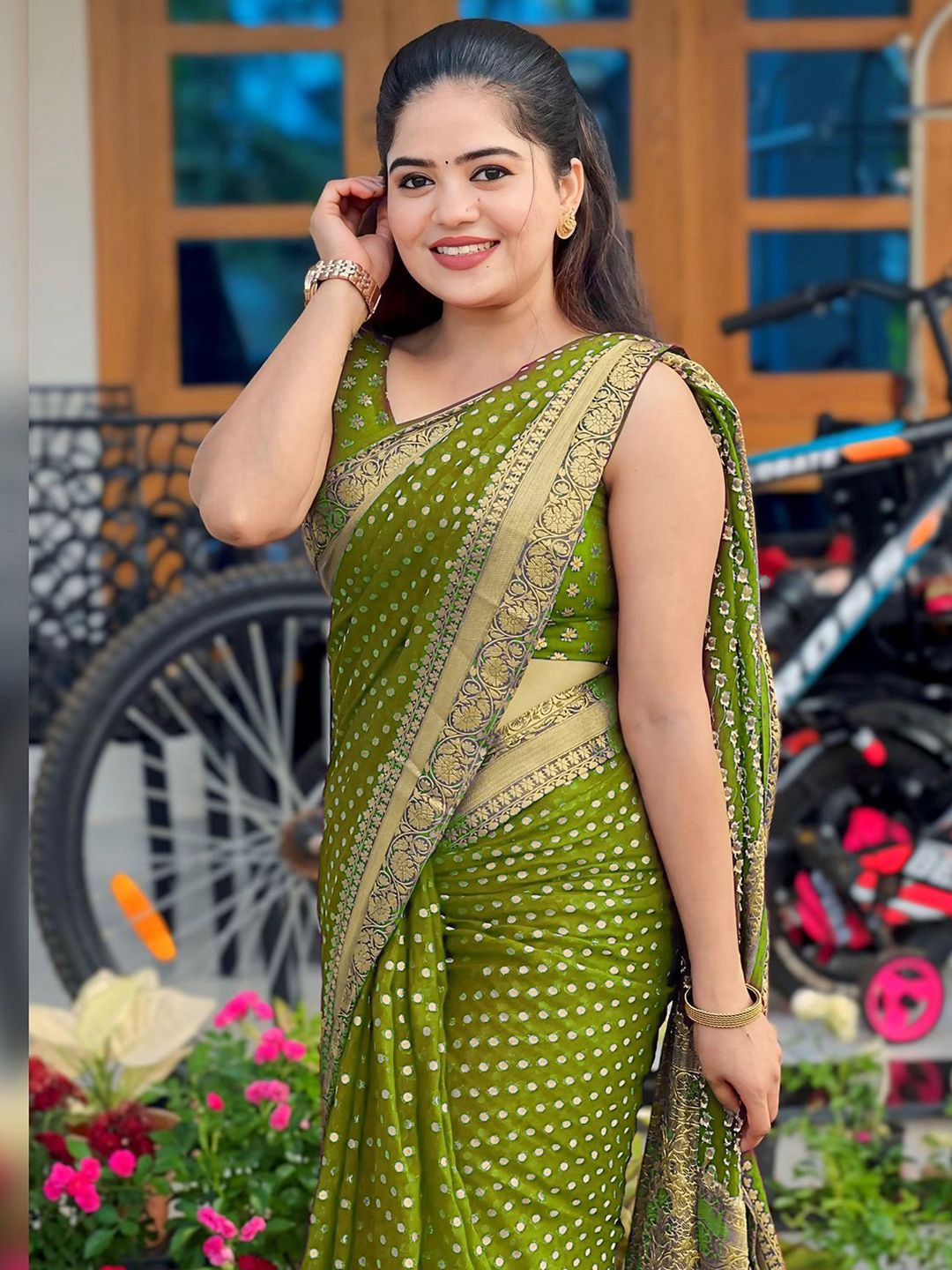 KALINI Polka Dots Woven Design Zari Saree