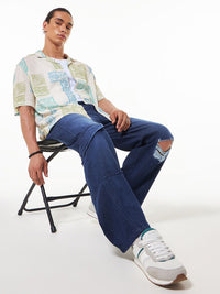 Bewakoof Men Wide Leg High-Rise Distressed Dark Jeans