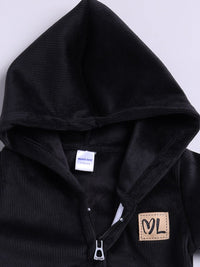 Moms Love Infant Boys Ribbed Velvet-Finish Pure Cotton Hooded Sweatshirt With Joggers