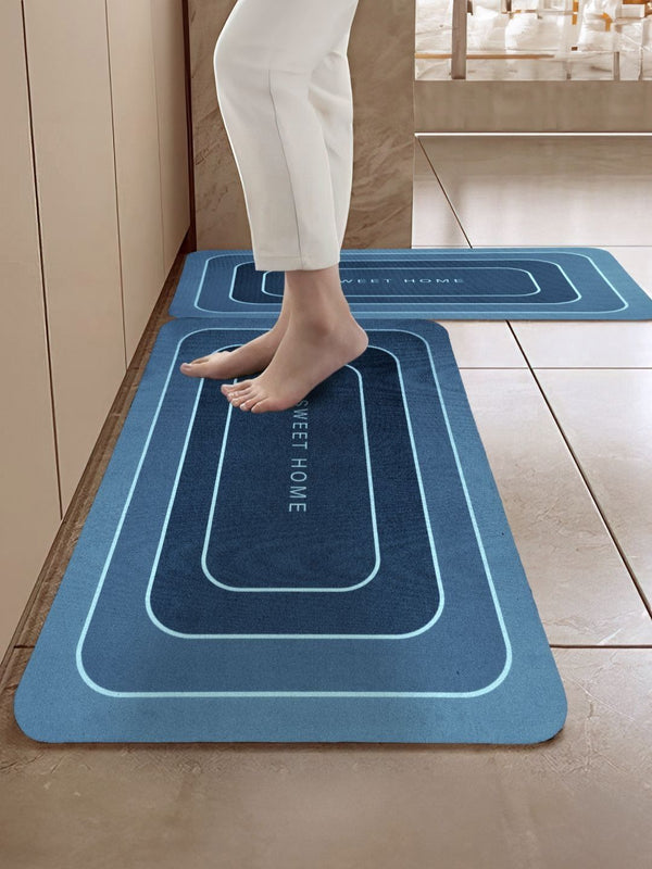 Cortina Blue 2 Pieces Printed Rectangular Anti-Skid Kitchen Mats