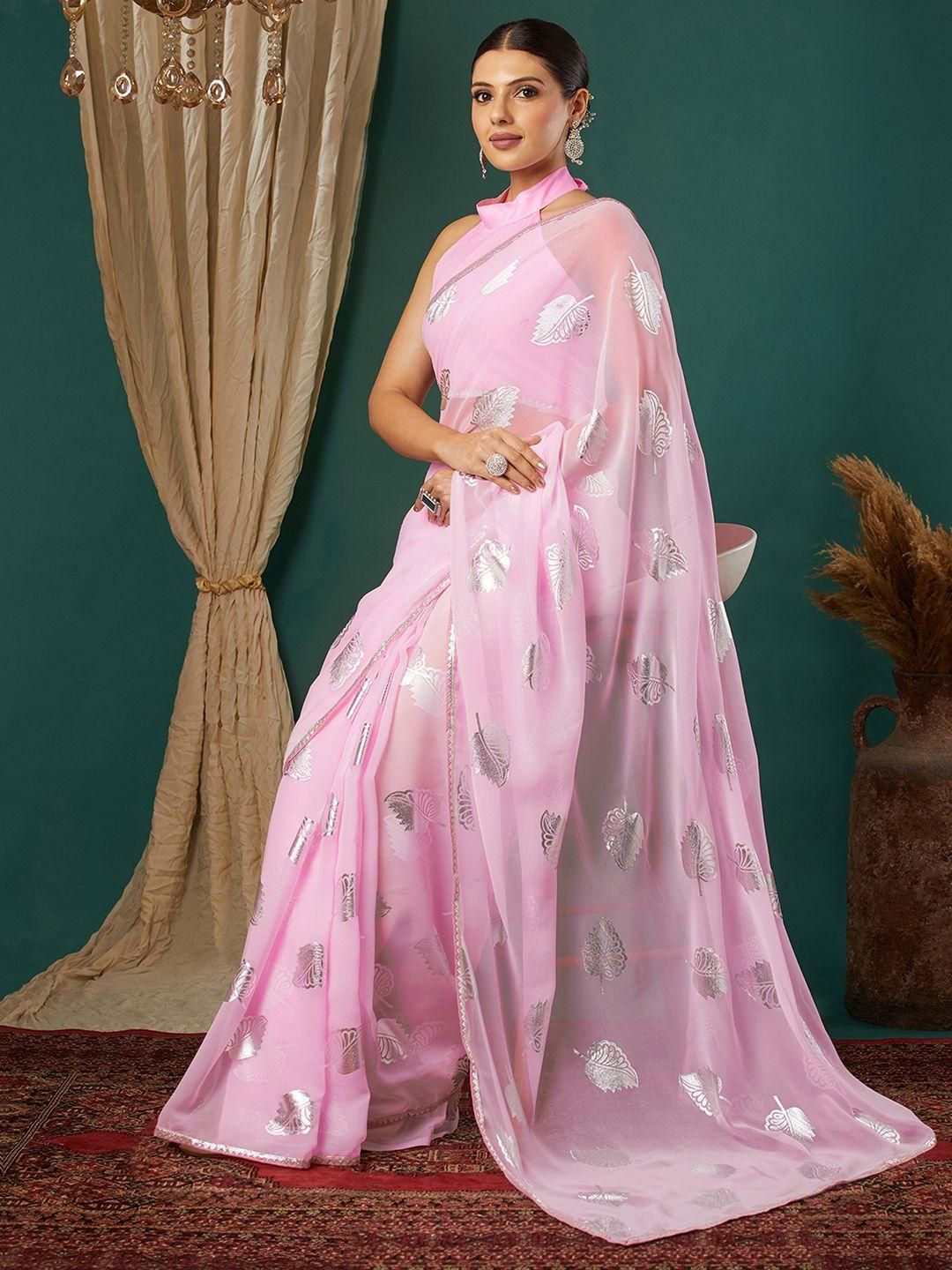 KALINI Pink Pure Georgette Embellished Sarees