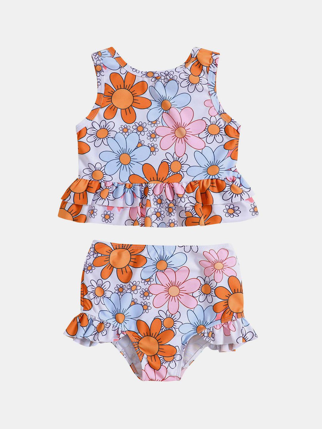YK Girls Floral Printed Top & Shorts Swim Set