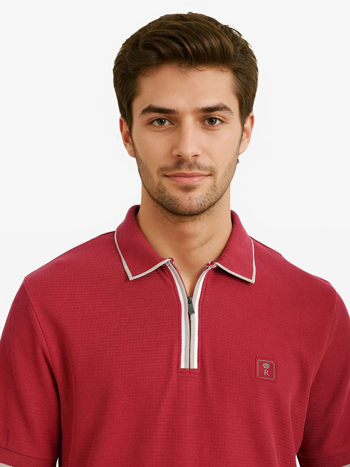 RARE RABBIT Men Solid Pure Cotton Polo Collar T-shirt