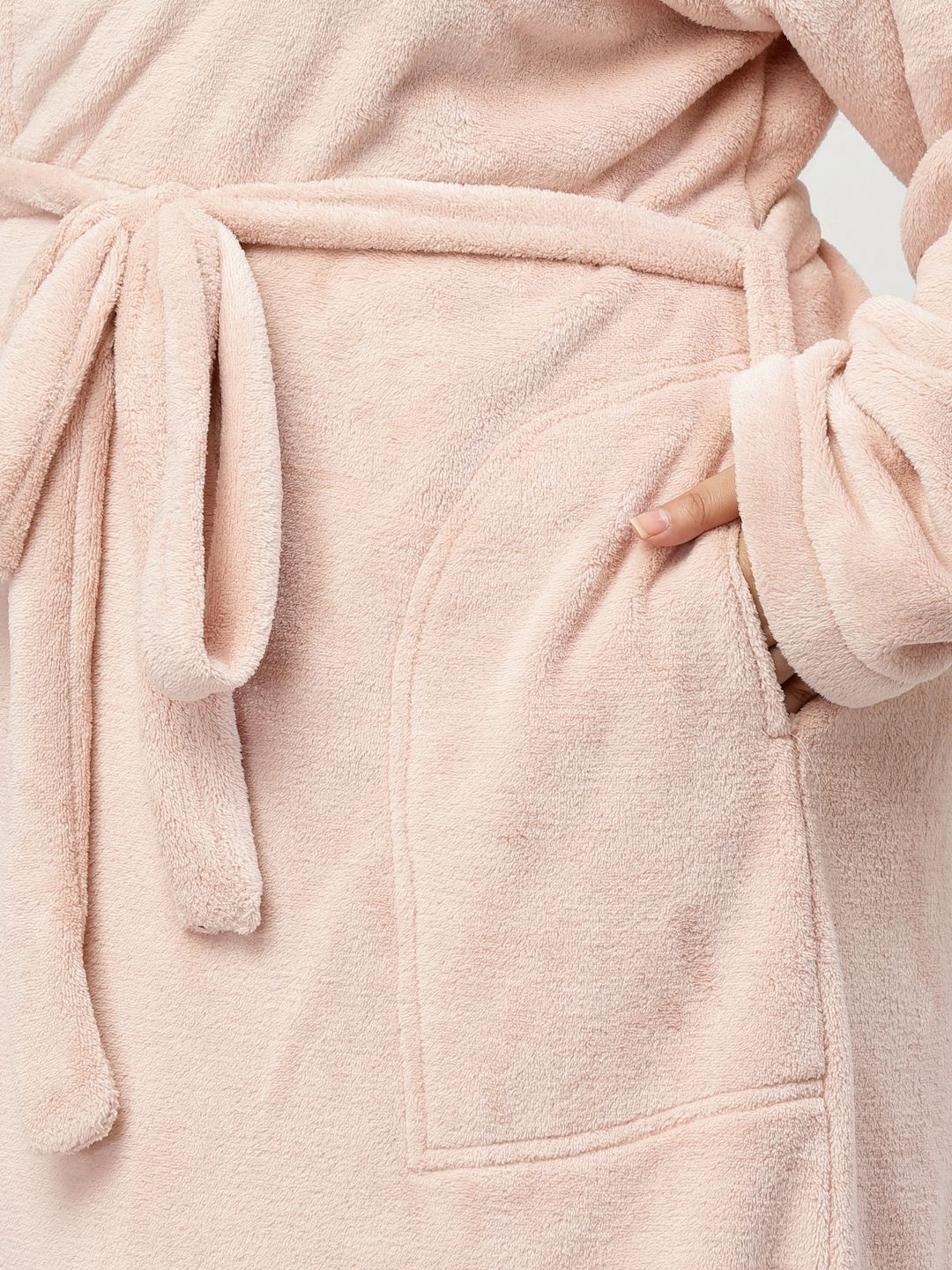 KLOTTHE Woolen Plus Size Pink Bath Robe With Belt