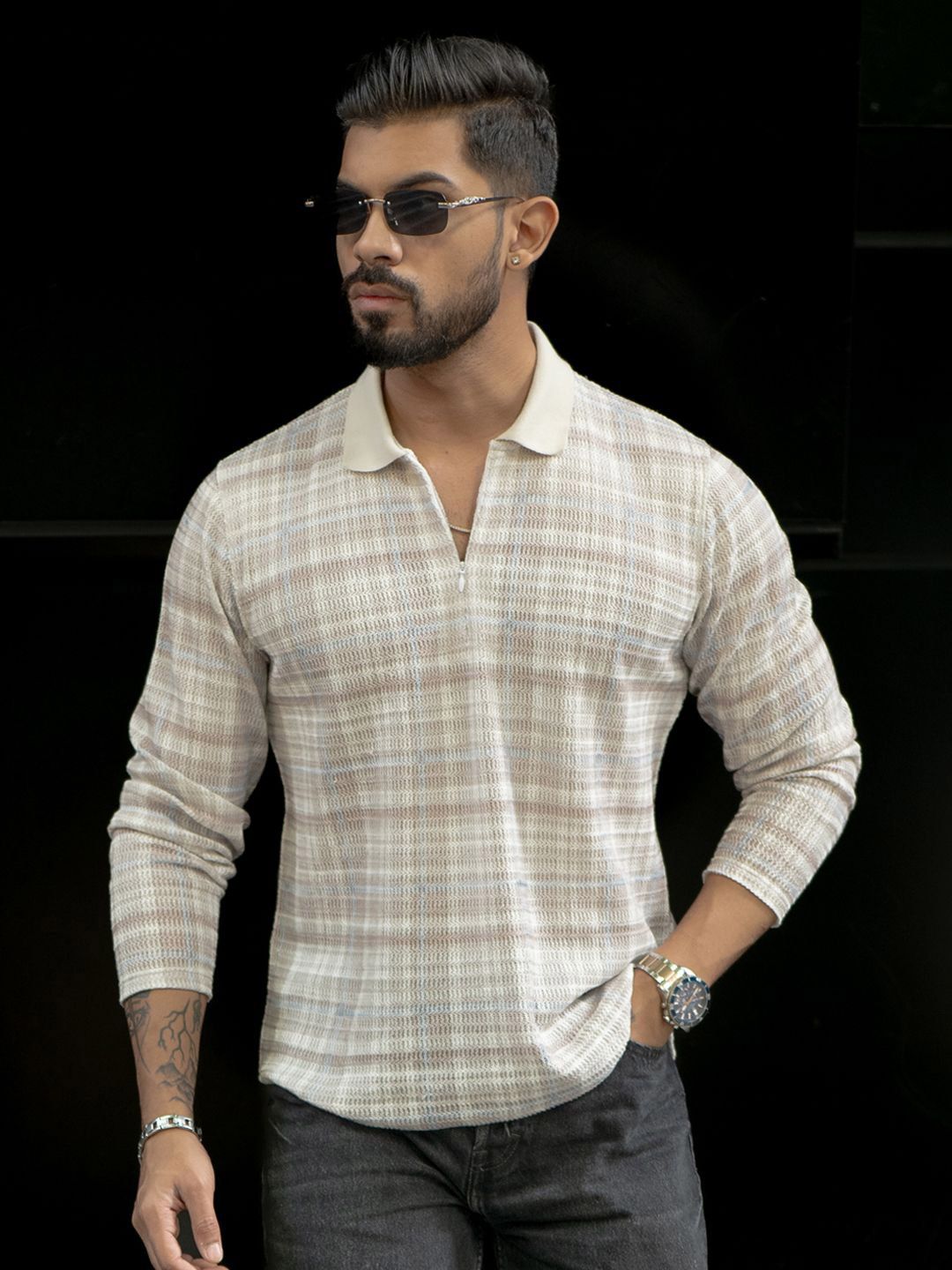 Powerlook Men Checked Polo Collar T-shirt