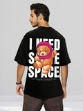 Bewakoof Men Black Printed Oversized T-shirt