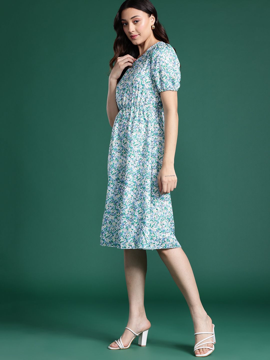 DressBerry Floral Print A-Line Midi Dress