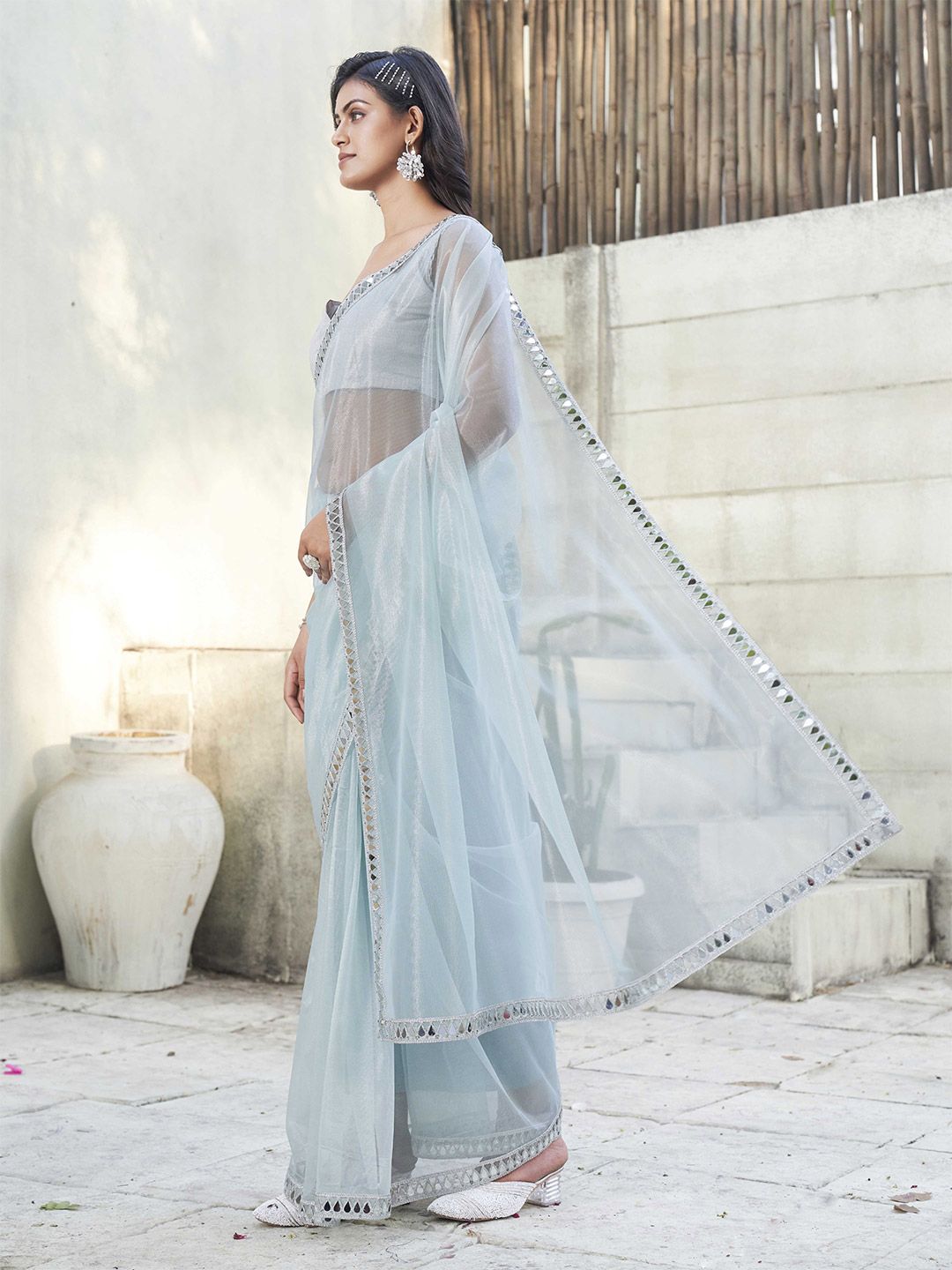 Tikhi Imli Embellished Mirror Work Net Saree