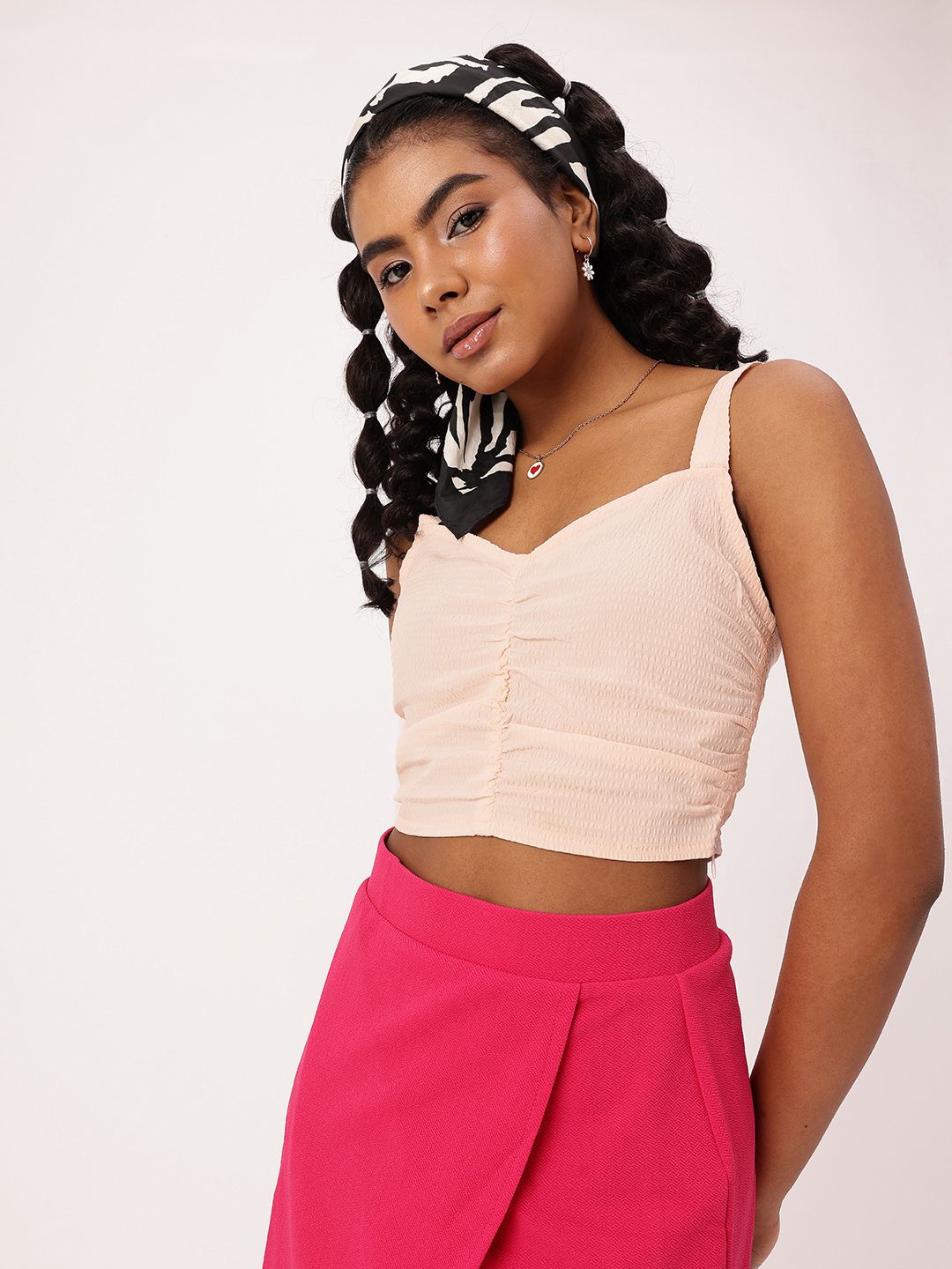 DressBerry Ruched Ramble Seersucker Crop Top