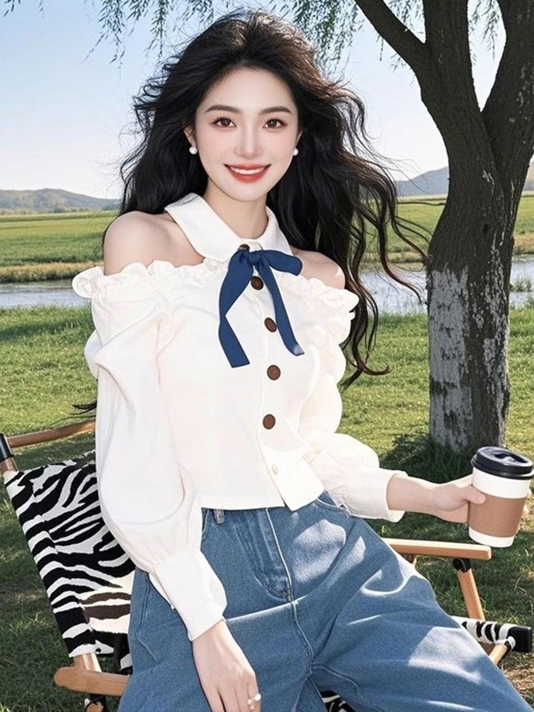 DressBerry Women Solid Tie-Up Neck Bardot Top